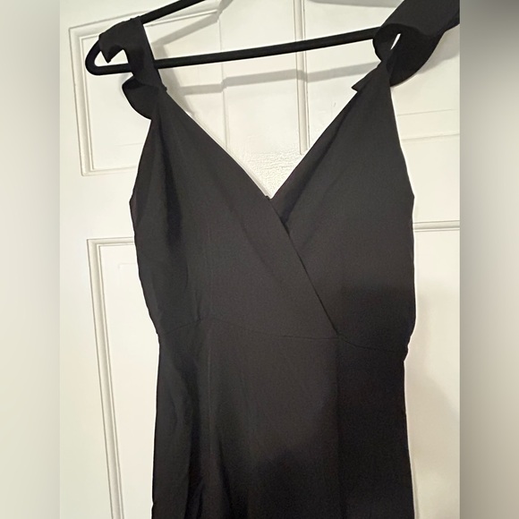 Black V-Neck Mini Dress with Ruffle Straps - Picture 2 of 4